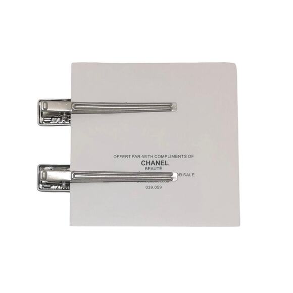 Chanel Beaute Silver Metal Rhinestone Hair Clips 2Pc Set GWP New - Picture 2 of 3